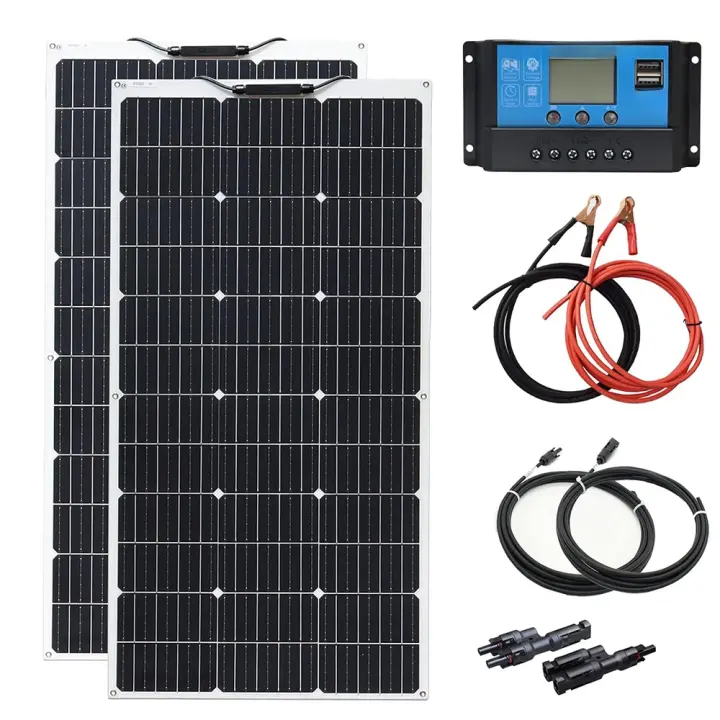 XINPUGUANG Kit de Panel Solar Monocristalino 200W Módulo Solar 24V 12V con Controlador de Carga Solar 20A y Cable Solar - 1