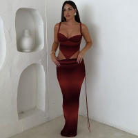 BUNO-Conjunto de 2 piezas fruncido con vendaje de gato extraño para mujer, sujetador con cuello cuadrado + faldas largas ajustadas, trajes de tendencia para fiesta en la playa y vacaciones de verano 2025 - details 5
