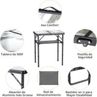 Mesa de Camping Plegable Portátil 60x40x25.4/49/67cm Altura Ajustable Impermeable Negro - details 31