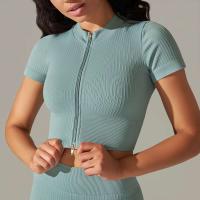 Hamidou-Camiseta deportiva con cremallera para mujer, Top elástico ajustado y transpirable, ropa deportiva para gimnasio, correr y Yoga - details 17