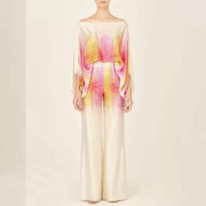 2025 Nuevo top suelto con mangas de murciélago, conjunto de moda con pantalones de pierna ancha, conjunto de dos piezas para mujer - 1
