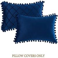 Fundas decorativas Boho Farmhouse, almohada cuadrada de terciopelo con pompones - details 0