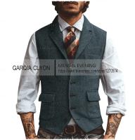 Nuevo chaleco con solapa y cuello en V para hombre, chaleco informal clásico Formal de negocios en espiga, chaleco ajustado para padrinos de boda - details 2