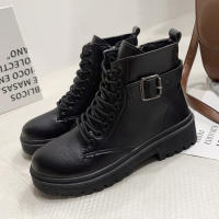 Moda casual muffin botas de mujer negras de suela gruesa con cordones y suela gruesa - details 1