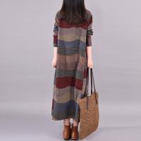Jersey de manga larga con cuello redondo para mujer, vestido largo holgado a rayas con contraste de Color, ropa diaria para otoño e invierno - details 9