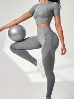 Conjunto Deportivo De 2 Piezas, Top De Yoga De Manga Corta Y polaina De Entrenamiento Para Correr De Cintura Alta, Ropa - details 13