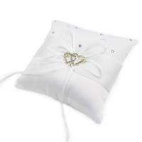 Almohada romántica para anillo de boda, almohada europea con diamantes de imitación brillantes, doble corazón, portador de anillo, cojín cuadrado con lazo - details 3