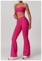 Traje de Yoga para gimnasio para mujer, conjunto deportivo ajustado transpirable, pantalones acampanados de entrenamiento, Camiseta deportiva de realce, conjunto de Yoga de manga larga, 2 uds. - details 8