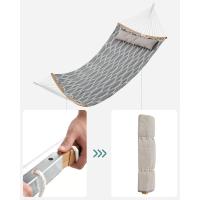 Hamaca de Bambú con Barras Separadoras Curvas Desmontables, Almohada, 200 x 140 cm, Carga 225 kg, Gris y Beige - details 6