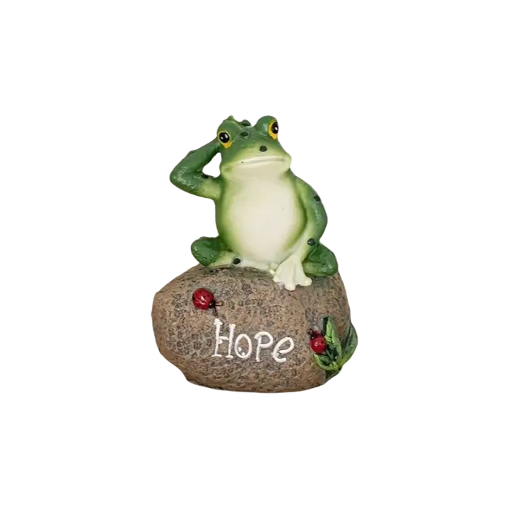 Decoración Rustica De Hogar Con Animal Ornamento De Jardín Piscina Aquascape Escritura Inglesa Rana En Piedra Resina Tamaño 10cm - 1