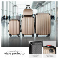 TECTAKE - Juego de maletas PUCCI con 4 piezas, Juego de tres maletas de viaje apilables y un neceser con efecto metalizado, Trolleys con asas laterales y un asa telescópica ergonómica, Maletas con c - details 1