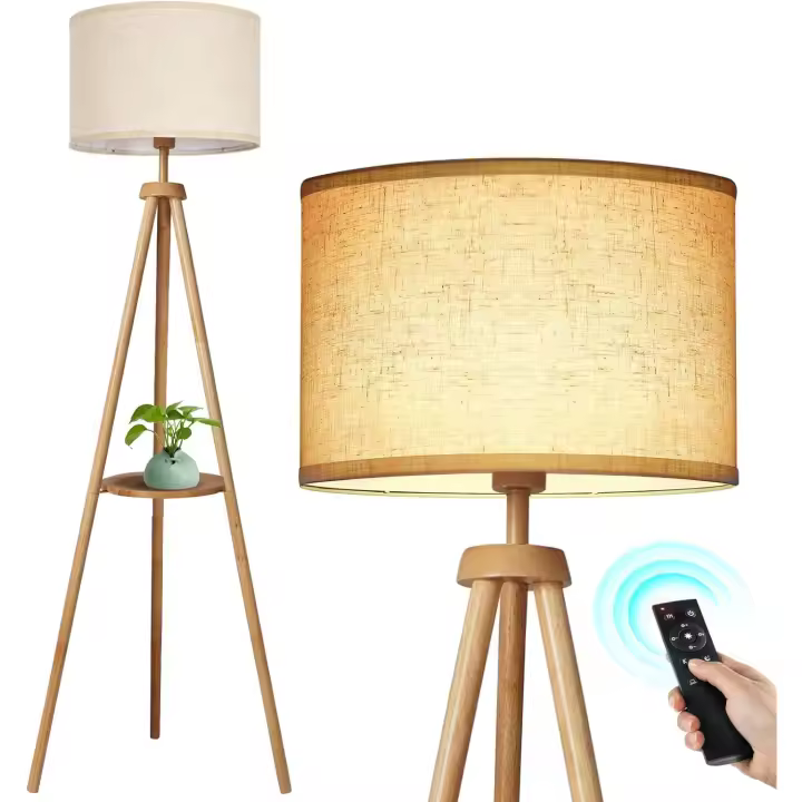Lámpara de Pie con Control Remoto, Estilo Escandinavo, Ajustables a la Luz y 4 Temperaturas de Color, Temporizadores 1H, Lámpara de Pie para Salón, Dormitorios, Estudios y Oficinas, Madera - 1