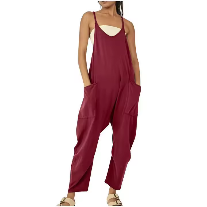 Monos de Verano Casuales sin Mangas Pantalones Ligeros con Cinturón de Abalorios para Mujeres - 1