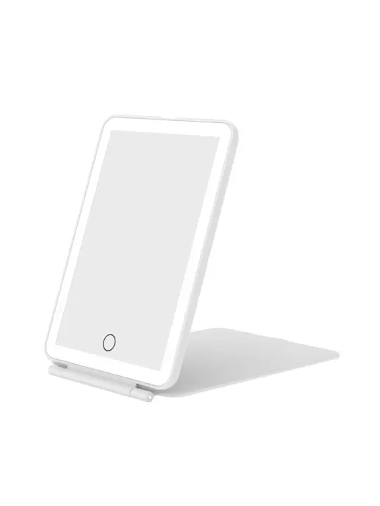 Espejo de maquillaje de viaje plegable LED, 3 modos de luz de colores, pantalla táctil recargable por USB, espejo cosmético de mesa portátil - 1