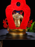 Estatua Huang Ornam, exquisita imitación de latón de la plataforma de Buda del budismo esotérico tibetano nepalí, Dios Caishen dorado - details 6