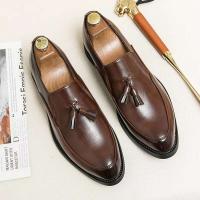 Zapatos formales de negocios a la moda para hombre con borlas, piel de vaca de suela suave, plantillas informales de malla de cuero para primavera y otoño - details 1