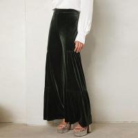 Pantalones holgados elegantes y elegantes con volantes para mujer, pantalones de pierna ancha de cintura alta de terciopelo dorado, otoño e invierno - details 3