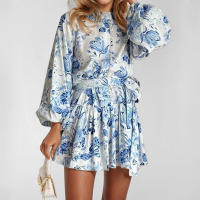 Vestido camisero con cordones estampado Vintage para mujer, moda Primavera Verano, minivestidos plisados ​​de manga larga con volantes para mujer - details 21