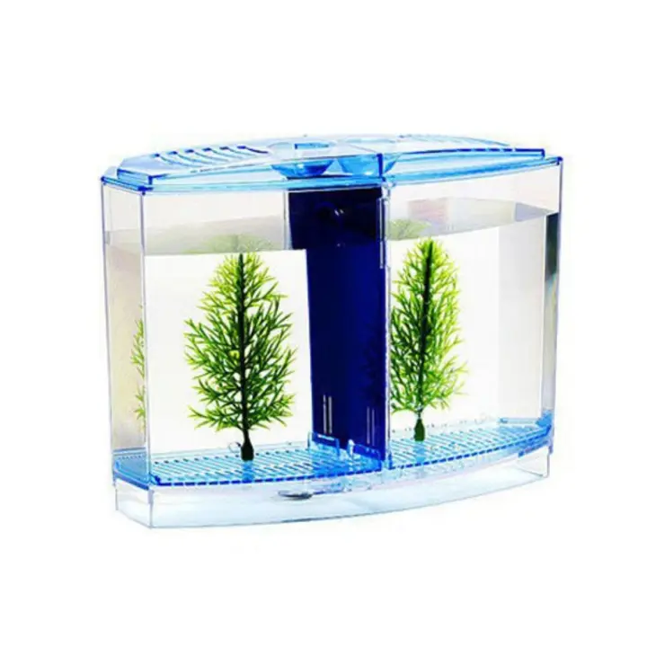 Tanque de peces Betta transparente, rejilla individual/doble, caja de aislamiento Betta de doble rejilla de plástico, caja de aislamiento Betta con hierba de agua - 1