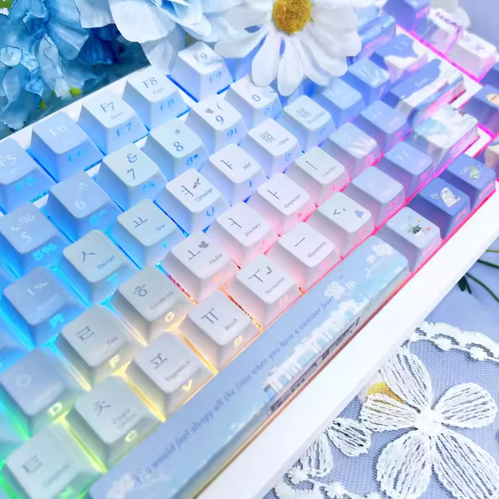 Cherry PBT Blue persiguiendo el tema fresco de verano 126 teclas botón de idioma coreano con gradiente personalizado - 1