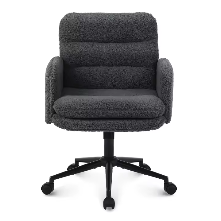 Silla Escritorio, Silla Oficina de Cachemira, Cómoda Silla Tocador con Altura Ajustable, Sillas Ordenador para Hogar y Dormitorio, Crema, Gris Oscuro - 1