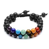 Pulsera de Yoga Vintage India Doble Capa de 7 Akas Mujeres Hombres Joyería de Sanación de Piedras Lava - details 6