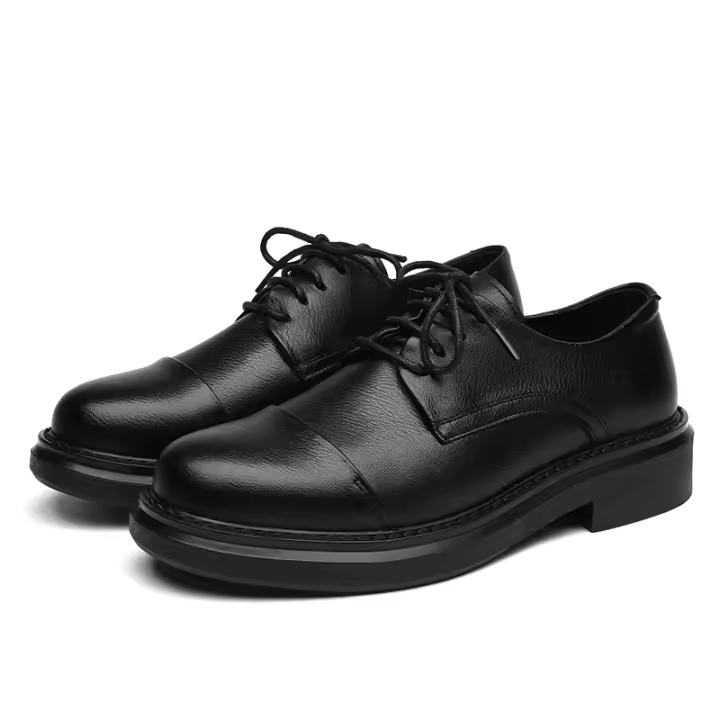 Zapatos de negocios de cuero informales retro negros con cordones y caña baja de cuero para hombre - 1
