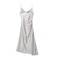 Ropa de mujer europea y americana, textura de satén de seda cuello plisado vestido Midi 9479274 808 - details 5