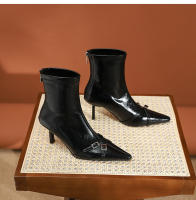 Moda nueva hebilla de cinturón stiletto botas cortas de mujer - details 27