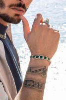 ΑΡМ Pulsera de aleación amarilla de oro de 18 quilates, brazalete de malaquita, circonita cúbica blanca, antideslustre y antialérgico - details 4