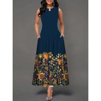 Women's Boho Long Dress Elegant Sleeveless Floral Print Casual Beach Party Summer Dress - details 8