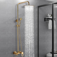 Nostalgie-Sistema de ducha dorado con termostato, columna de ducha con 3 funciones, incluye grifo, cabezal de mano, acero inoxidable - details 0