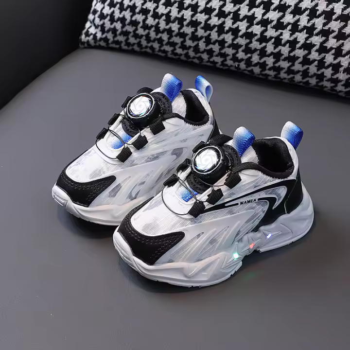 Zapatos de malla transpirables para correr con hebilla giratoria para niños medianos y pequeños zapatos intermitentes - 1