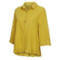 Camisa de algodón y lino de Color liso para mujer, con solapa y botones, manga corta con dobladillo, Top informal holgado, ropa de calle de otoño - details 18
