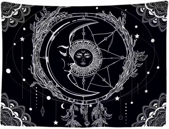 Decoración Casa - Sol Luna Mandala Tarort Negro Blanco Grande Murales Alfombra Tapiz Pared - Tapices Decorativo para Habitacion Dormitorio Salon - 1