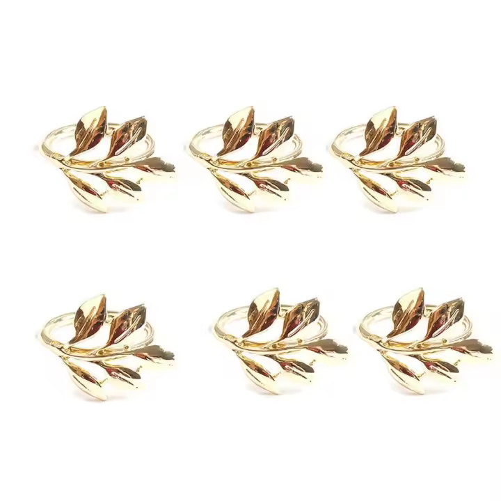 Anillos de Pañuelos de Hojas de Otoño 6Pcs Porta Pañuelos Dorado para Decoraciones de Cumpleaños Boda Pasqua Anillos de Pañuelos de Hojas de Otoño Porta Pañuelos Dorado Metal para Pañuelos de Tela - 1