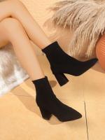 Botas Cortas de Tacón Alto con Puntas Botas de Gamuza para Mujer Botas de Primavera y Otoño con Cremallera Trasera - details 7
