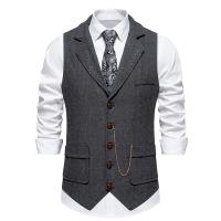Chaleco Retro con solapa y cadena para hombre, traje con bolsillos de Tweed grueso en espiga a la moda, informal, Vintage, para fiesta de ocio - details 7