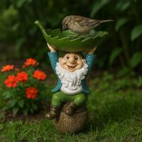 Escultura de enano de dibujos animados única con hojas, alimentador de pájaros divertido, estatua de Gnomo de jardín de resina para Patio - details 4