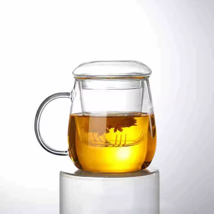 Taza de té de vidrio de borosilicato alto, útil, 400ml/500ml, separación REDONDA/en forma de seta, Infusor de té para sala de estar - 1
