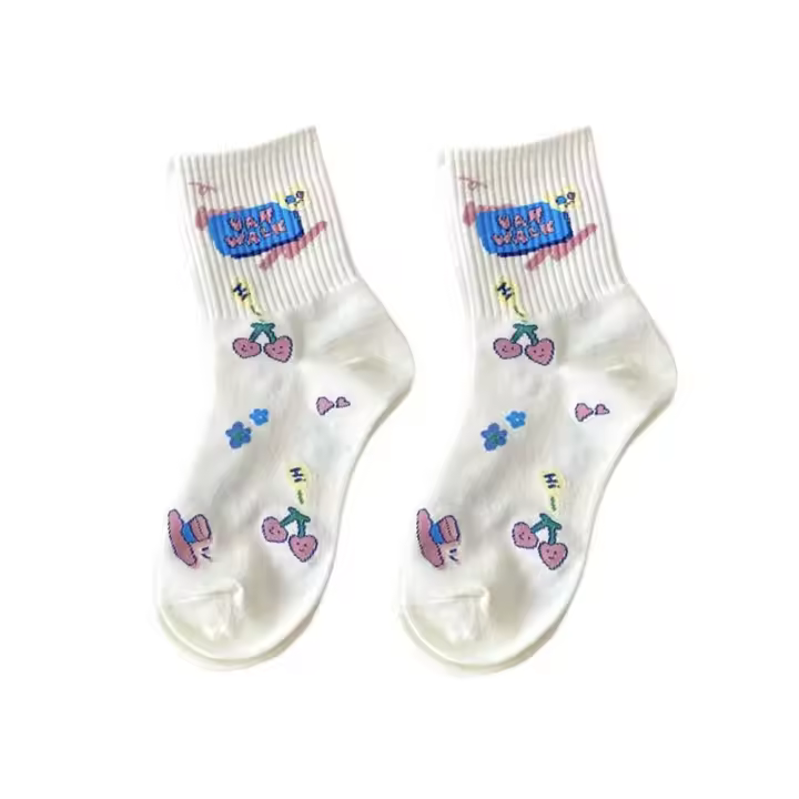 Calcetines tobilleros de flores Y2K para deportes al aire libre, calcetines cortos con estrella de cereza, estilo Ins con letras, calcetines de dibujos animados a media pantorrilla para estudiantes - 1