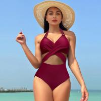 Traje de baño de una pieza 2025, traje de baño de bikini de malla de color sólido para mujer - details 3