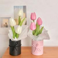 Ramo de tulipanes artificiales realistas portátiles, flor de tulipán de simulación de PU con cubo, ramo de flores falsas, adornos montados en el coche - details 0