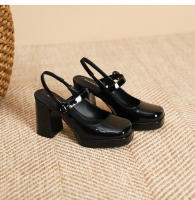 Zapatos Mary Jane de charol con punta cuadrada y tacón en bloque estilo hada = - details 21
