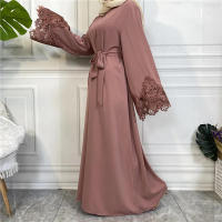 Vestido largo musulmán Abaya Jilbab para mujer, caftán de flores con cremallera de encaje, moda de Color sólido, Abayas de Dubai - details 3