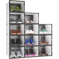 Organizador de Zapatos de Plástico Transparente con Puerta 12 Set, Plegable y Apilable, Tamaño 35,7 x 27,6 x 20,8cm Negro - details 11
