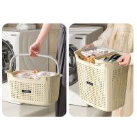 Cesta para ropa sucia con partición, cesta de almacenamiento de ropa sucia transpirable para el hogar, cubo de lavandería de plástico portátil para baño, 1 Uds. - details 3