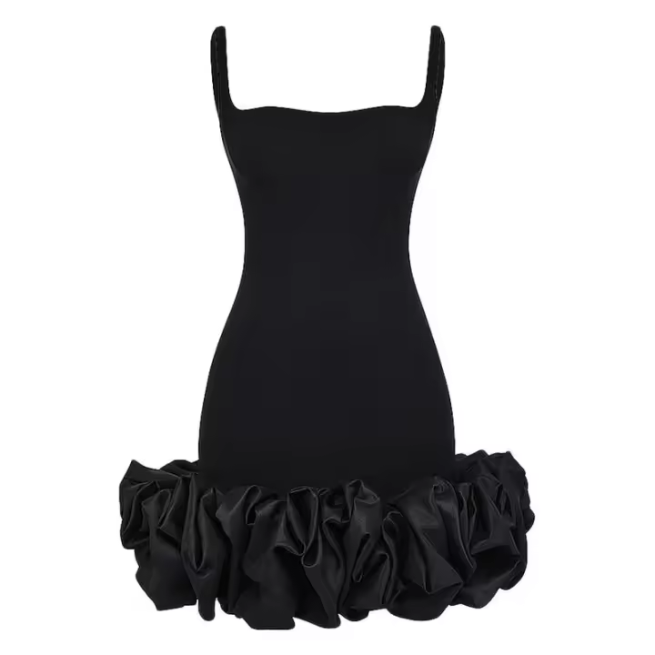 Tirantes finos de fiesta formal para mujer, color sólido con dobladillo plisado y volantes, sin mangas, tubo/columna, vestido de novia - 1