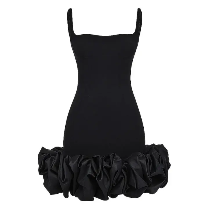 Tirantes finos de fiesta formal para mujer, color sólido con dobladillo plisado y volantes, sin mangas, tubo/columna, vestido de novia - 1