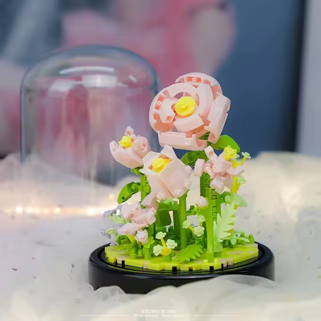 Micro bloque de construcción de micropartículas para niños, flor con cubierta de polvo, ramo de vida eterna, juguete de adorno, decoración romántica, juguetes de ladrillo - 1